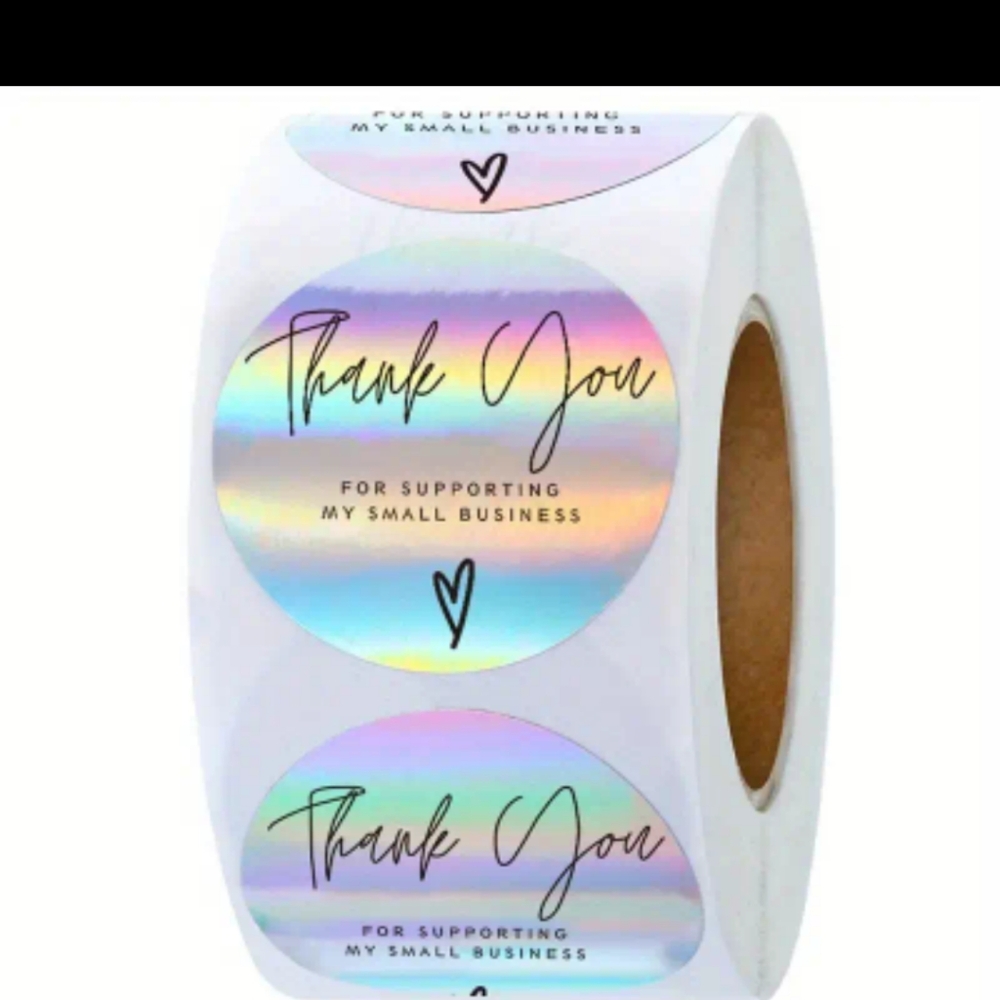 Roll of 500 Thank you Stickers 1 inch Holographic
